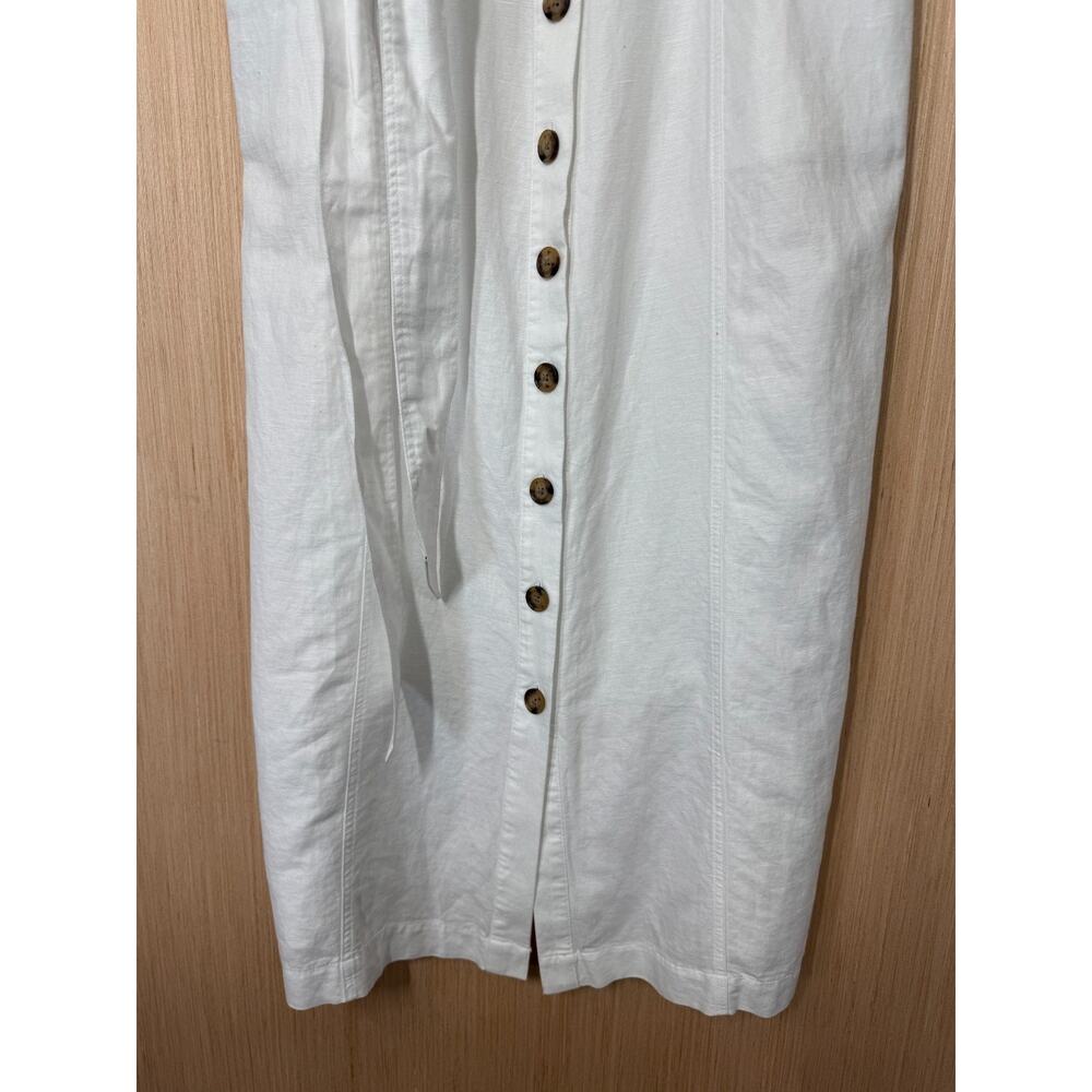LOFT White Button-Front Midi Dress with Tie Waist - Picture 4 of 13